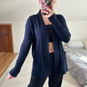 LOFT: Navy Speckled Knit Cardigan Sweater